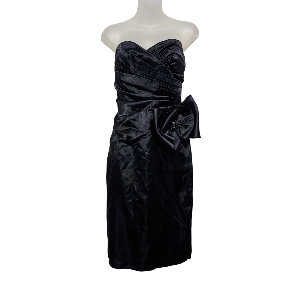 Gunne Sax Black Satin Strapless Dress with Bow, Vintage